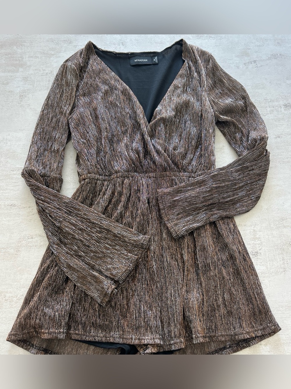 MINKPINK Brown Shimmery Long-Sleeve romper